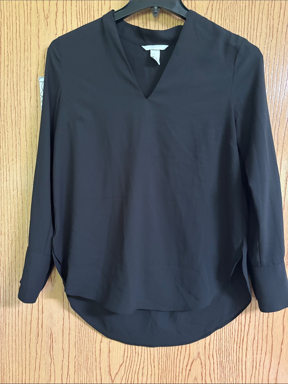 H&M Black V-Neck Long Sleeve Blouse with Curved Hem